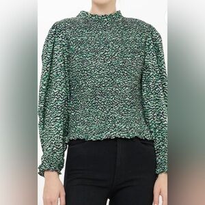 Oliphant Willow Top Green Patterned Women's Smocked Large NWT NEW